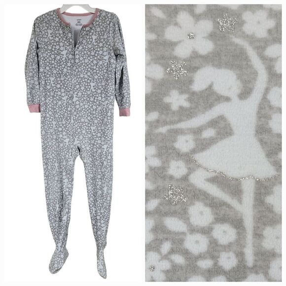 Carter's Girls Pajamas Ballerina Gray Floral FLEECE Footed PJs Blanket Onesie 8 - Picture 1 of 9